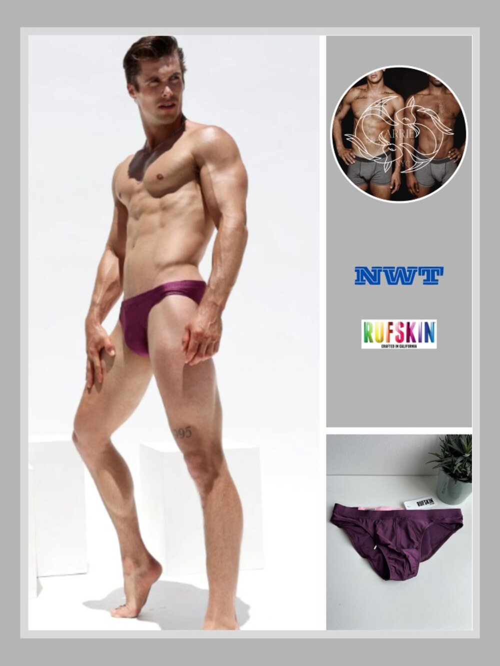 Rufskin - Zev Swim Brief - Purple and Rose (M)
